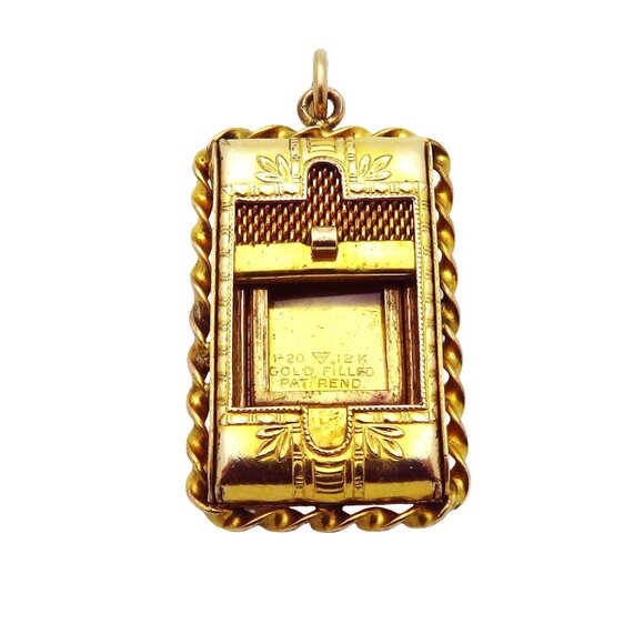 Antique Art Deco 12K Gold Filled Sliding Picture Photo Flower Locket Pendant - Picture 3 of 10
